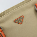 PRADA Hand Bag Canvas Beige Silver Auth 157531-17