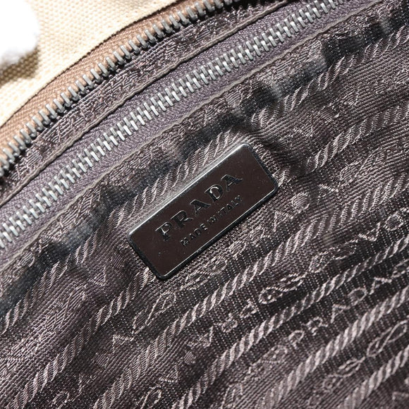 PRADA Hand Bag Canvas Beige Silver Auth 157531