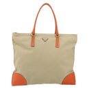 PRADA Hand Bag Canvas Beige Silver Auth 157531-13