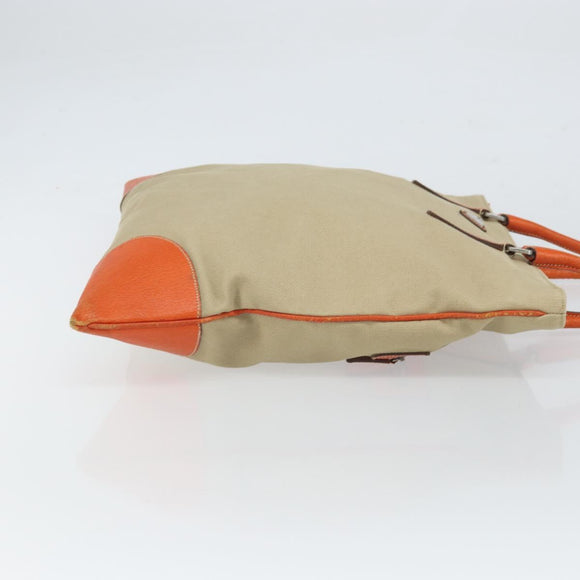 PRADA Hand Bag Canvas Beige Silver Auth 157531