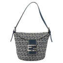 FENDI Zucchino Canvas Mamma Baguette Hand Bag Navy Silver Auth 157532-13