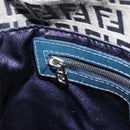 FENDI Zucchino Canvas Mamma Baguette Hand Bag Navy Silver Auth 157532-22