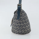 FENDI Zucchino Canvas Mamma Baguette Hand Bag Navy Silver Auth 157532-3