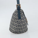 FENDI Zucchino Canvas Mamma Baguette Hand Bag Navy Silver Auth 157532-4
