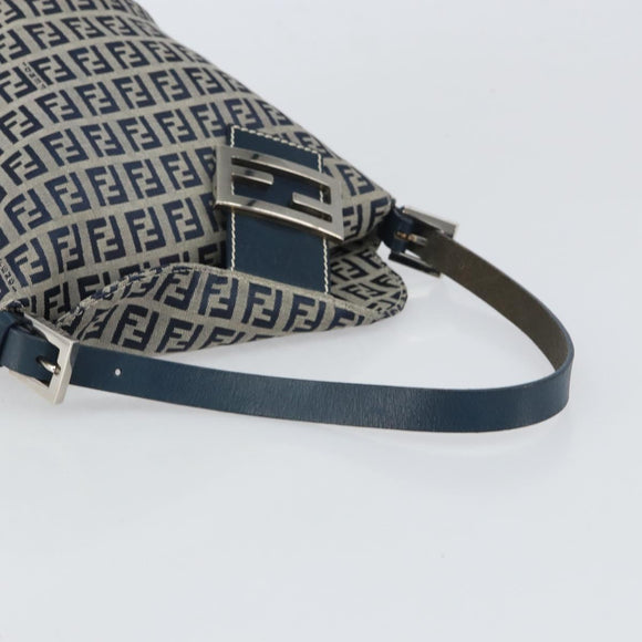 FENDI Zucchino Canvas Mamma Baguette Hand Bag Navy Silver Auth 157532