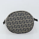 FENDI Zucchino Canvas Mamma Baguette Hand Bag Navy Silver Auth 157532-5