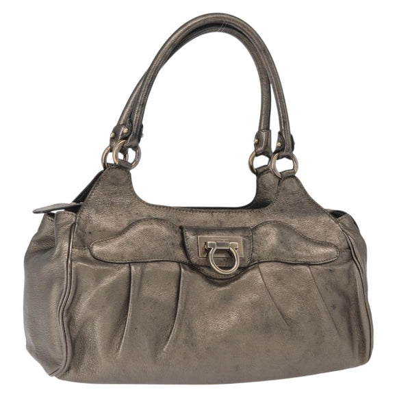 Salvatore Ferragamo Gancini Hand Bag Leather Gold Auth 157533