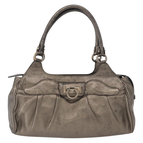 Salvatore Ferragamo Gancini Hand Bag Leather Gold Auth 157533