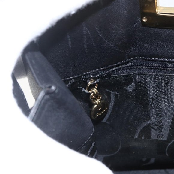 Salvatore Ferragamo Handtasche Leder 2-Wege Schwarz Gold Auth 157535V