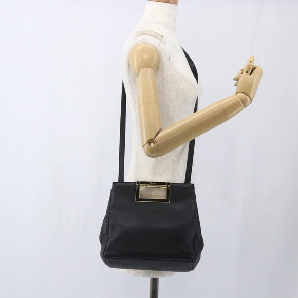 Salvatore Ferragamo Handtasche Leder 2-Wege Schwarz Gold Auth 157535V