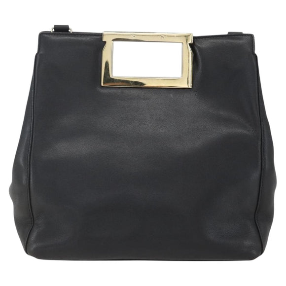 Salvatore Ferragamo Handtasche Leder 2-Wege Schwarz Gold Auth 157535V