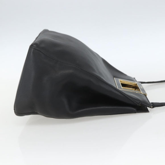 Salvatore Ferragamo Handtasche Leder 2-Wege Schwarz Gold Auth 157535V