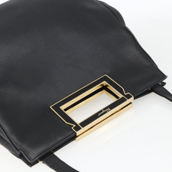 Salvatore Ferragamo Handtasche Leder 2-Wege Schwarz Gold Auth 157535V
