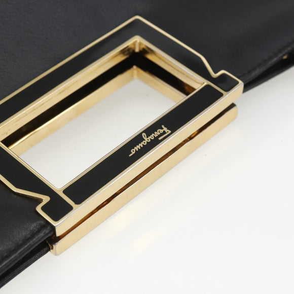 Salvatore Ferragamo Handtasche Leder 2-Wege Schwarz Gold Auth 157535V