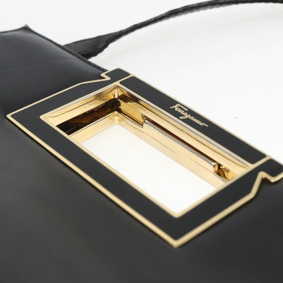 Salvatore Ferragamo Handtasche Leder 2-Wege Schwarz Gold Auth 157535V