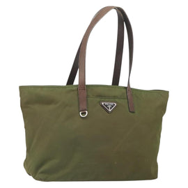PRADA Tote Bag Nylon Green Silver Auth 157537