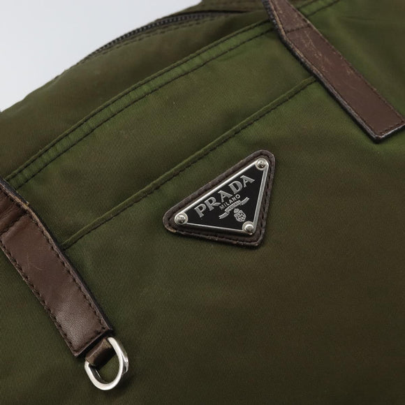 PRADA Tote Bag Nylon Green Silver Auth 157537