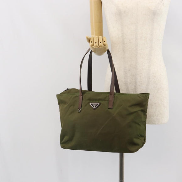 PRADA Tote Bag Nylon Green Silver Auth 157537