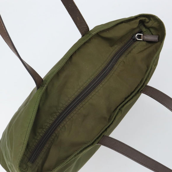 PRADA Tote Bag Nylon Green Silver Auth 157537
