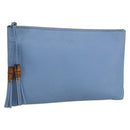 GUCCI Clutch Bag Leather Light Blue Gold 376858 Auth 157541V-1