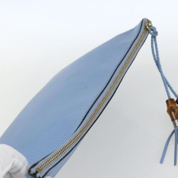 GUCCI Clutch Bag Leather Light Blue Gold 376858 Auth 157541V