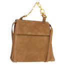 Salvatore Ferragamo Gancini Hand Bag Suede 2way Beige Gold Auth 157544-1