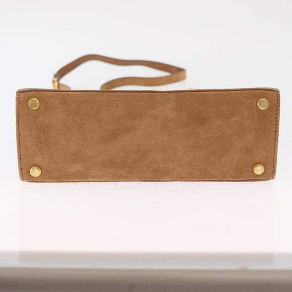 Salvatore Ferragamo Gancini Hand Bag Suede 2way Beige Gold Auth 157544