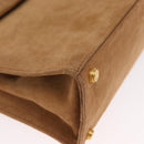 Salvatore Ferragamo Gancini Hand Bag Suede 2way Beige Gold Auth 157544-10