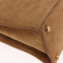 Salvatore Ferragamo Gancini Hand Bag Suede 2way Beige Gold Auth 157544-16