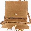 Salvatore Ferragamo Gancini Hand Bag Suede 2way Beige Gold Auth 157544-19