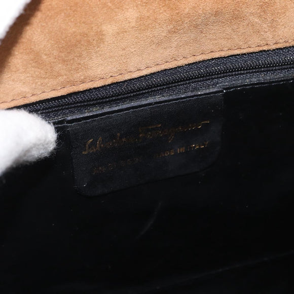 Salvatore Ferragamo Gancini Hand Bag Suede 2way Beige Gold Auth 157544