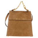 Salvatore Ferragamo Gancini Hand Bag Suede 2way Beige Gold Auth 157544-13