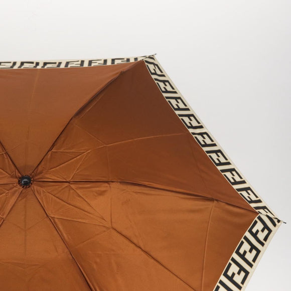 FENDI Zucca Canvas Umbrella Nylon Brown Black Auth 157545V