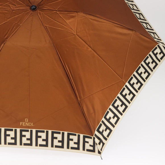 FENDI Zucca Canvas Umbrella Nylon Brown Black Auth 157545V