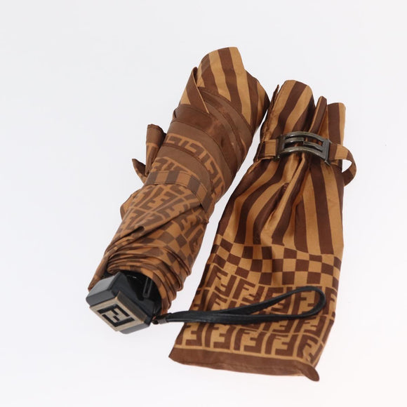 FENDI Zucchino Canvas Umbrella Nylon Brown Auth 157546V