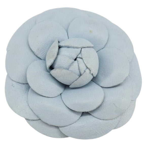 CHANEL Brooch Leather Light Blue CC Auth 157558V
