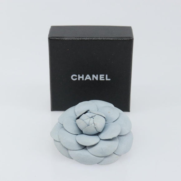 CHANEL Brooch Leather Light Blue CC Auth 157558V