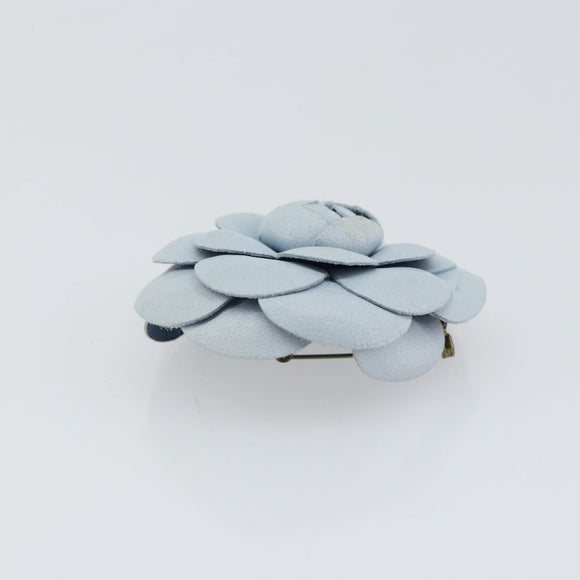CHANEL Brooch Leather Light Blue CC Auth 157558V