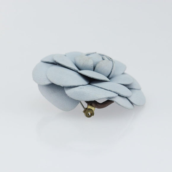 CHANEL Brooch Leather Light Blue CC Auth 157558V