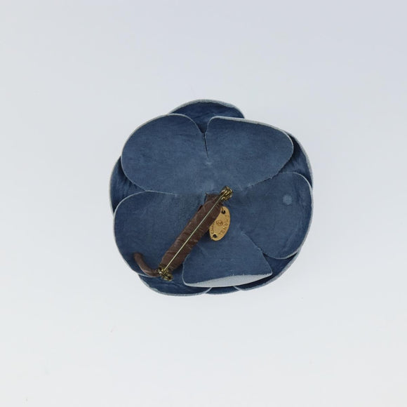 CHANEL Brooch Leather Light Blue CC Auth 157558V