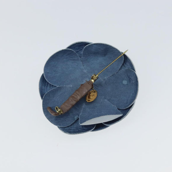 CHANEL Brooch Leather Light Blue CC Auth 157558V