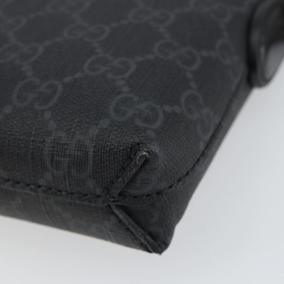 GUCCI GG Supreme Shoulder Bag PVC Black Silver Auth 157567SAV