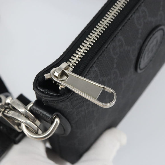 GUCCI GG Supreme Shoulder Bag PVC Black Silver Auth 157567SAV