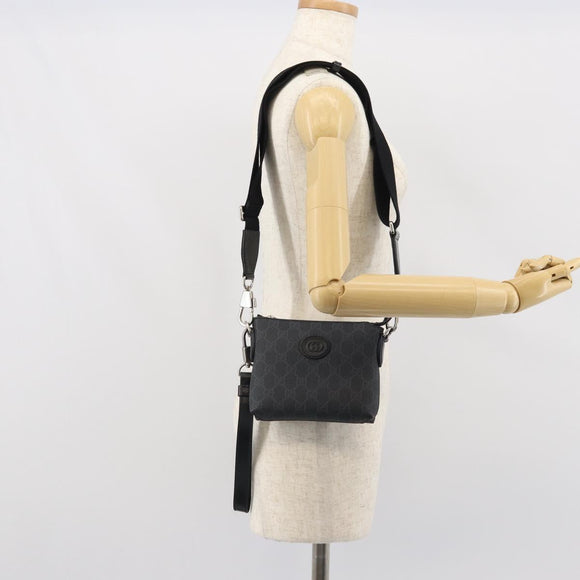 GUCCI GG Supreme Shoulder Bag PVC Black Silver Auth 157567SAV