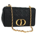 Christian Dior Caro Medium Cannage Bag Calf Skin Black Gold Auth 157570SM-1