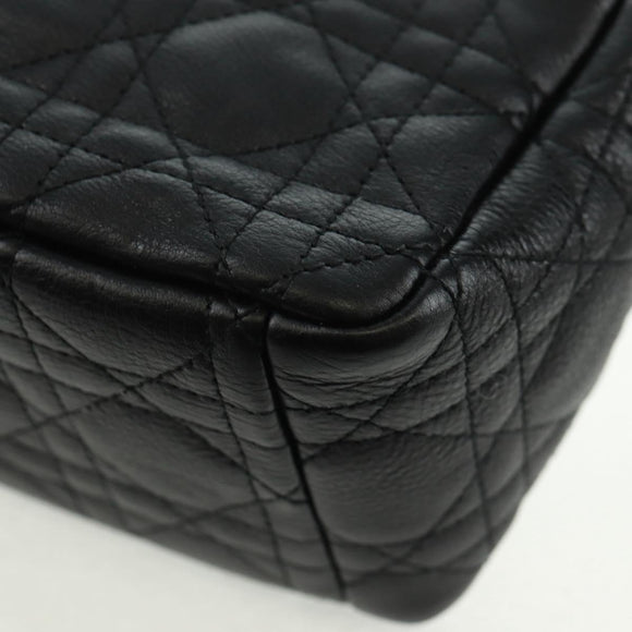 Christian Dior Caro Medium Cannage Bag Calf Skin Black Gold Auth 157570SM