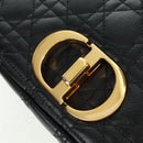 Christian Dior Caro Medium Cannage Bag Calf Skin Black Gold Auth 157570SM-16