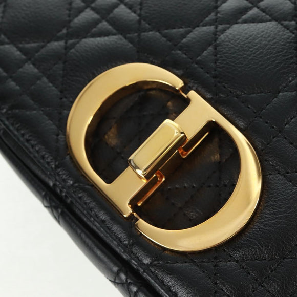 Christian Dior Caro Medium Cannage Bag Calf Skin Black Gold Auth 157570SM