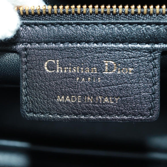 Christian Dior Caro Medium Cannage Bag Calf Skin Black Gold Auth 157570SM