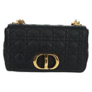 Christian Dior Caro Medium Cannage Bag Calf Skin Black Gold Auth 157570SM-3